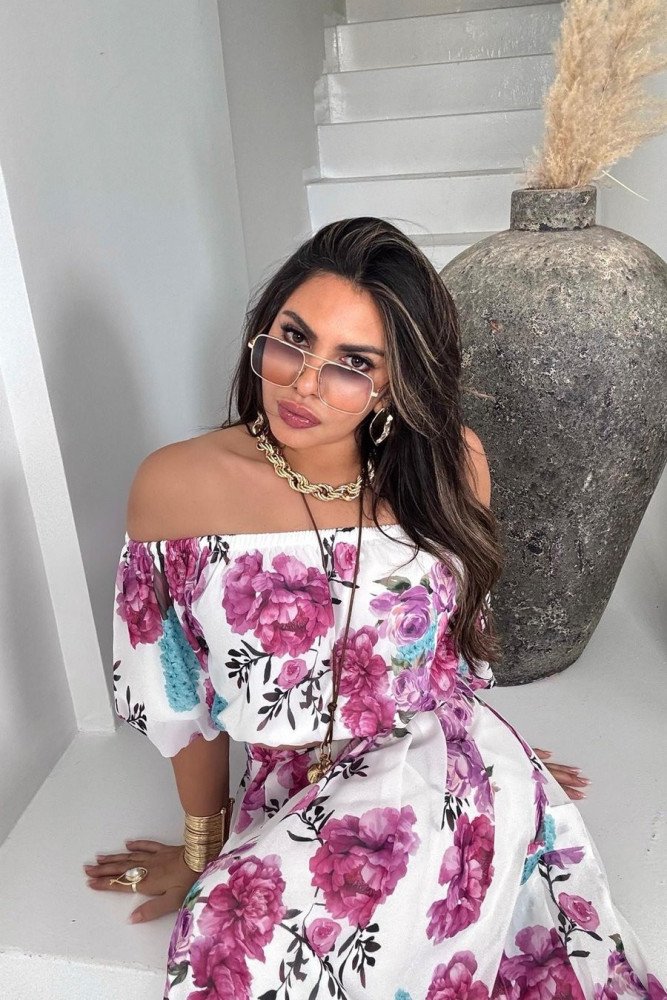 Şifon Madonna Yaka Crop Etek Takım