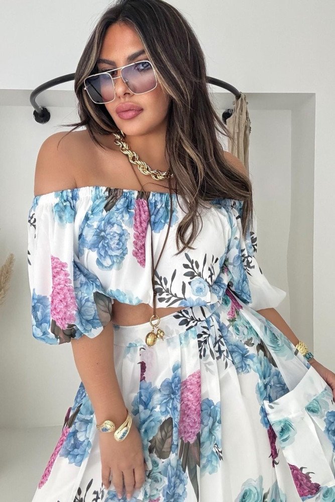 Şifon Madonna Yaka Crop Etek Takım