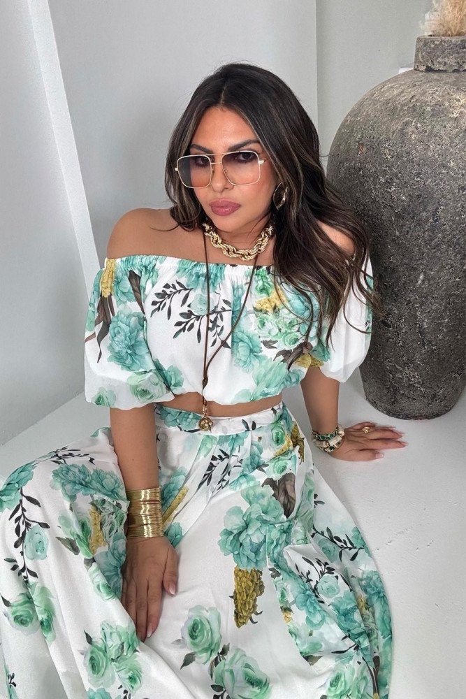 Şifon Madonna Yaka Crop Etek Takım