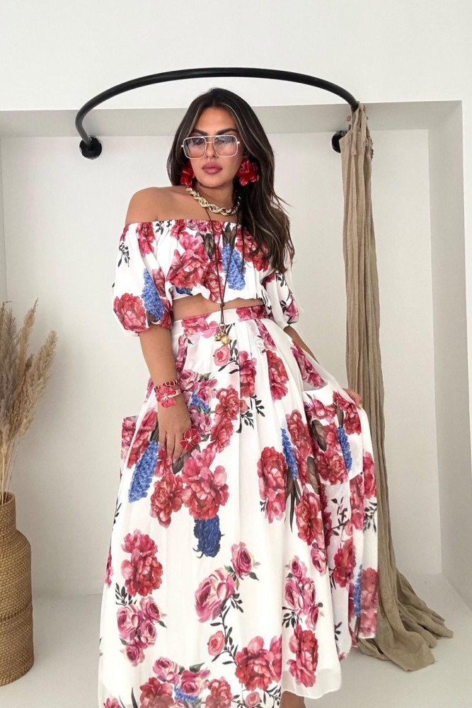 Şifon Madonna Yaka Crop Etek Takım