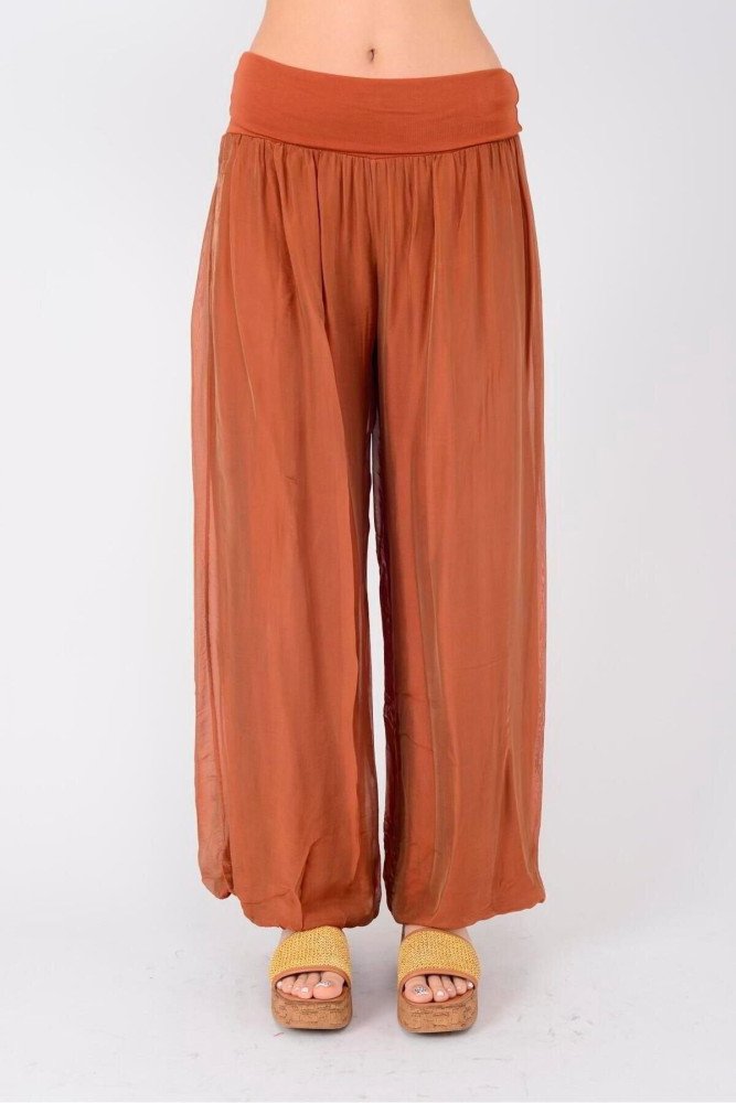 Kiremit Italyan İpek Detaylı Oversize Kap Bluz Wes Pantolon Takım