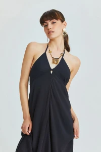 Sırt Dekolteli Yazlık Bohem Elbise Siyah